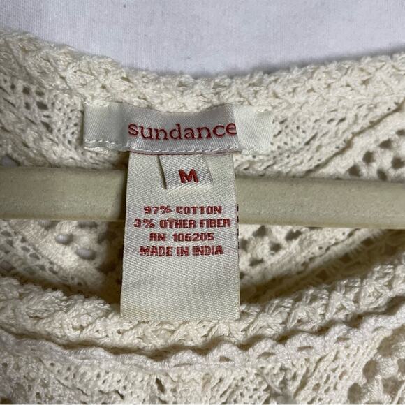 Sundance Cream Lace for Days Crochet Semi-Sheer Long Sleeve Knit Top Sz M - Picture 10 of 11